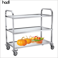 Chariot de buffet commercial en acier inoxydable à 3 niveaux Tube carré chariot de service de cuisine pliable antique pour hôtels et restaurants
