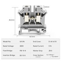 UK 6N 6mm Type de vis Din Rail Borniers PA66 Laiton 800V Connecteur de fil
