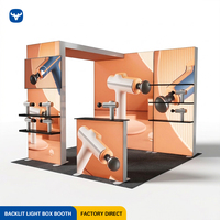 NOUVEAU Stand d'exposition modulaire pliable 3x3m avec sublimation par transfert thermique, éclairage rétroéclairé, étagères de rangement intégrées, 4 côtés lumineux