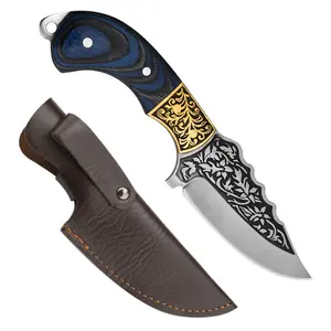 Couteau à désosser moderne à tête en cuivre de 3.74 pouces Couteau de poche extérieur Texture sculptée Couperet à viande