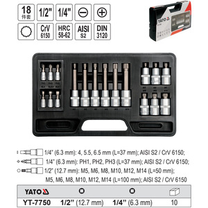Yato 18-Piece <b>Socket</b> Set 1/2 And 1/4 Inch Hex Industrial Grade Crv 6150 For Automotive Repair - Product Image 2