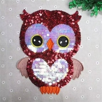 Patch brodé hibou à sequins rouges en gros, patch thermocollant scintillant en sequins animaux pour vestes, sacs à dos, vêtements, décoration DIY