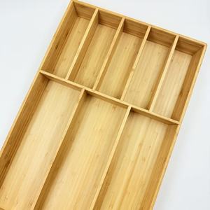 Bamboo Cutlery <b>Box</b> Rectangular With Partitions Office Organizer <b>Drawer</b> <b>Storage</b> Tray - Product Image 1