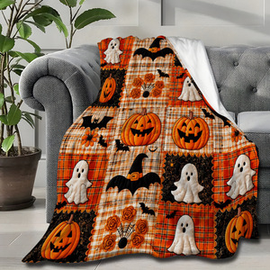 Manta de Felpa de Halloween con Diseño de Fantasma, Calabaza y Murciélago, Rectangular, Antipelusas, Decoración para el Hogar, Estilo Otoñal - Product Image 6