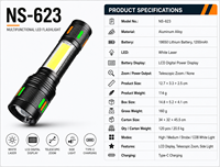 Lampe torche LED étanche 1000 lumens avec batterie 18650, corps en alliage d'aluminium, pour camping, patrouille et sécurité extérieure d'urgence