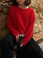 Pull en maille à col rond pour femme, couleur unie, ample, chaud pour l'automne/hiver, populaire en Europe et en Amérique
