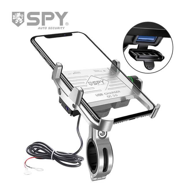 SPY 360 Degree QC3.0 Fast Charger Aluminum Motorbike Bike Mobile Phone Holders Motorcycle Waterproof