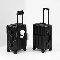Valise trolley rigide à ouverture frontale en aluminium, écologique, antivol, avec logo personnalisé, serrure à combinaison TSA, roulettes pivotantes à 360°