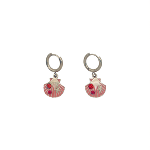 Fashion <b>Drop</b> <b>Earrings</b> 316L Stainless Steel PVD Gold Plating Shell Design <b>Red</b> Rhinestones - Product Image 2