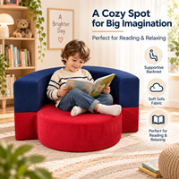 Pouf Ottoman 2-en-1 Pliable Gain de Place Rond en Tissu Coloré Rembourré Éponge avec Housse Zippée