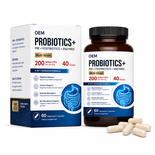 Multi Strain Probiotic Capsules for Digestive Balance Gut Microbiome Nutrient Support with Prebiotic Postbiotic and Enzyme Blend