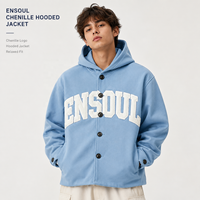 Vestes à capuche vintage pour hommes, logo brodé en chenille personnalisé, capuche structurée, coupe ample et décontractée, vestes streetwear, fabricants
