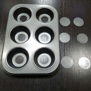 Molde para pasteles de acero al carbono antiadherente de seis cavidades, utensilios redondos para hornear, fácil de limpiar, con base extraíble, molde para muffins para hornear en casa. - Product Image 3