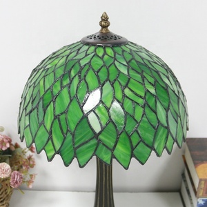 LongHuiJing Tiffany 12Inch Dome AC LED Table Lamp with Green Wisteria Stained Glass Shade Home Decor Reading <b>Light</b> - Product Image 4