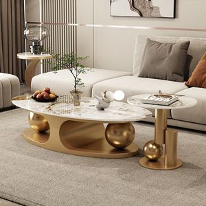 Tavolo moderno e di lusso con piano <span class=keywords><strong>in</strong></span> pietra sinterizzata <span class=keywords><strong>in</strong></span> acciaio inox <span class=keywords><strong>in</strong></span> oro per soggiorno mobili da casa tavolino da caffè - Product Image 2
