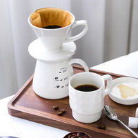 Ensemble de cafetière en céramique de style mignon fait main avec filtre à café et filtre V60, compatible micro-ondes, pour la maison