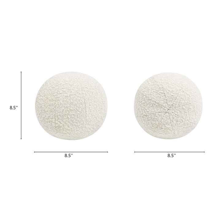 DB Luna 12\" Round Ivory White Boucle Accent Ball Throw Pillow for Seat Cushions & Pillows