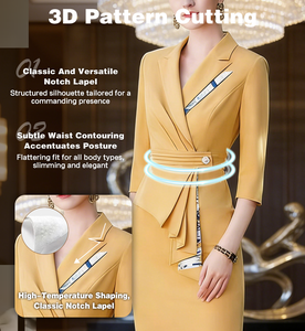 Completo Blazer Giallo Senape Vibrante <span class=keywords><strong>da</strong></span> Donna con Cintura in Vita, <span class=keywords><strong>Outfit</strong></span> <span class=keywords><strong>da</strong></span> <span class=keywords><strong>Ufficio</strong></span> in Tessuto Traspirante con Finiture a Contrasto per Visite Clienti - Product Image 5