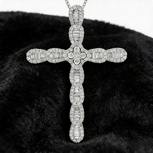 สร้อยคอจี้รูปกางเขนแบบคลาสสิก ชุบทองคำขาว 10K/14K/18K ประดับเพชร CVD ผลิตในห้องปฏิบัติการ ของขวัญสำหรับโอกาสพิเศษ - Product Image 2