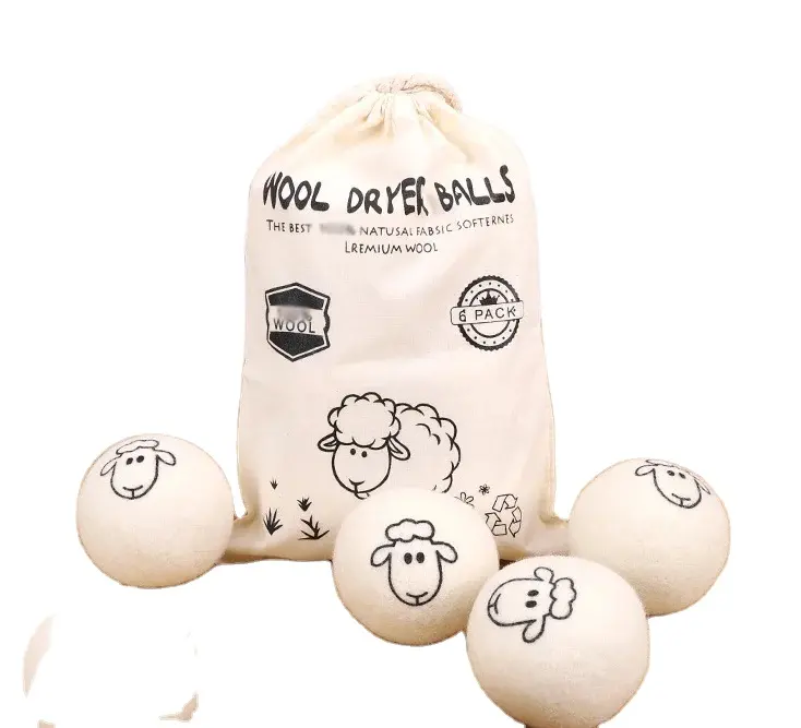 Оптовая продажа, Симпатичные экологически чистые органические шарики для сушки шерсти 100% Новой Зеландии с хлопковой сумкой, 6 упаковок