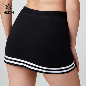 HUCAI OEM personalizado negro Activewear Piqué algodón Spandex pesado mujeres deportes tenis falda con Forro corto - Product Image 2