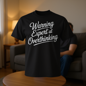 Camiseta con estampado de advertencia: Experto en sobreanalizar, camiseta relatable para hombres, mujeres, ropa informal unisex - Product Image 3