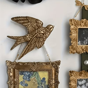 Décoration murale oiseau volant en résine 2 pièces, ornements d'hirondelle suspendus de style antique vintage pour mur de galerie, salon, chambre à coucher - Product Image 6