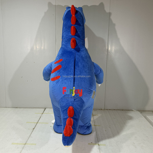 Disfraz Inflable <span class=keywords><strong>de</strong></span> Tiranosaurio Rex Azul, Traje <span class=keywords><strong>de</strong></span> Mascota <span class=keywords><strong>de</strong></span> <span class=keywords><strong>Dinosaurio</strong></span> <span class=keywords><strong>de</strong></span> Peluche <span class=keywords><strong>de</strong></span> Cuerpo Completo con Púas Rojas y Boca Abierta Grande - Product Image 4