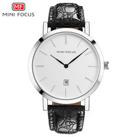 Montre à quartz pour homme MINI FOCUS MF0108G, bracelet en cuir véritable noir, affichage du calendrier, style minimaliste, montre pour homme Vive Western