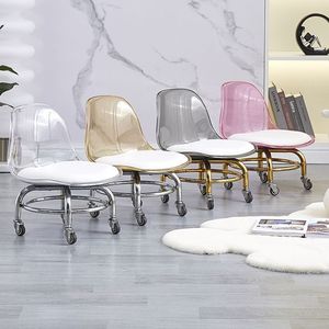 Acrylic Caster <b>Stool</b> <b>With</b> White Cushion For Home And Sofa Use Adult Child Size Round Seat <b>With</b> <b>Wheels</b> - Product Image 3