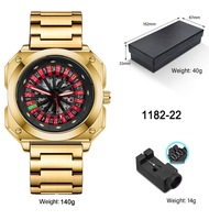 Montre-bracelet carrée à quartz pour homme, design de luxe personnalisé, avec roue de roulette rotative, thème jeu de casino, poker et cartes