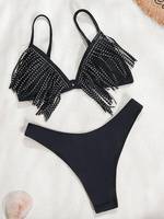Franje Designer Badmode Zoom Bikini Kwastjes Badpak Dames Effen Glanzend Diamant Bikini Braziliaans Badpak Merk Bikini
