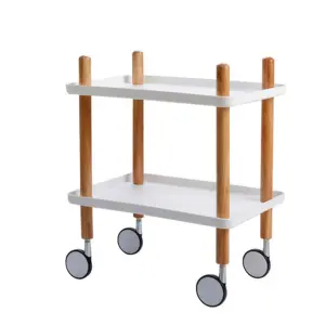 Kitchen living room 2 Layer Tier Shelf solid wood corner Sofa Side Table island cart Trolley with Wheels