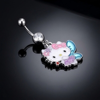 CRYSPURE Piercing de nombril en acier inoxydable 14g avec pendentif chat émaillé mignon et zircon cubique, pour filles, idéal pour les fêtes d'été, bijoux Kawaii, vente en gros OEM