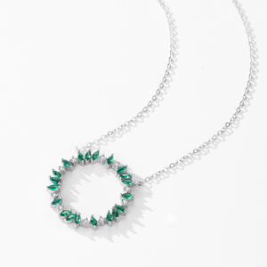 Collier pendentif couronne personnalisable en cuivre, inspiration naturelle, en argent sterling S925 avec zircon vert taille marquise pour femme - Product Image 3