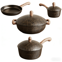 Ensemble de 4 casseroles en granit antiadhésives pour tous types de cuisinières, résistantes à la chaleur, avec poignées en bois, couvercles à micro-pression, compatibles lave-vaisselle