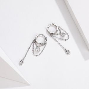 SCE638 mejor calidad popular Chapado en <span class=keywords><strong>plata</strong></span> 925 huggies borla cadena cz zircon piedra aro pendientes, pendientes <span class=keywords><strong>de</strong></span> las mujeres - Product Image 3