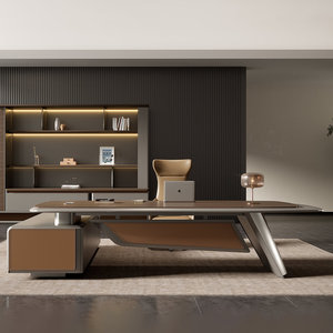 कस्टम आधुनिक एल-आकार के कार्यकारी कार्यालय डेस्क लक्जरी धातु ग्रे बॉस छत टेबल बड़े घुमावदार कार्यालय फर्नीचर भंडारण के साथ सेट - Product Image 3