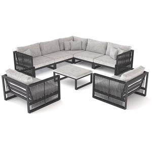 Conjunto de Sofás para Patio Exterior, de Aluminio y Ratán, en Forma de L, Contemporáneo, Resistente al Agua, para Balcón o Terraza - Product Image 4