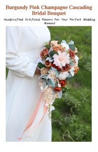 Grand <span class=keywords><strong>bouquet</strong></span> <span class=keywords><strong>de</strong></span> <span class=keywords><strong>mariée</strong></span> artificiel en forme <span class=keywords><strong>de</strong></span> larme, roses en plastique orange brûlé, fait main, écologique, réutilisable, réaliste, cascade <span class=keywords><strong>de</strong></span> mariage - Product Image 5