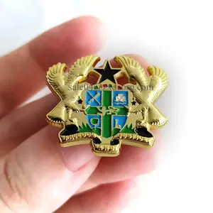 Custom ghana coat of arms logo metal collar lapel pins enamel badge with butterfly clutch