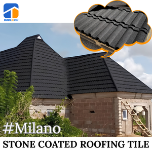 Tôle de toiture en Aluzinc résistante aux UV de qualité supérieure pour maisons modernes et complexes hôteliers, tuile métallique revêtue de pierre Milano à texture <span class=keywords><strong>bambou</strong></span> - Product Image 2