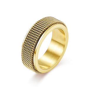 Men's Geometric Rotating Mesh <b>Ring</b> Gold Color Stress Relief Index Finger Jewelry Gift - Product Image 1