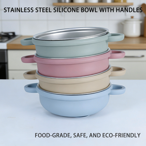 Tazón Infantil de Acero Inoxidable 304 con Revestimiento de Silicona |   Tazón de succión anti-escaldaduras de doble asa para pasta de arroz y alimentación <span class=keywords><strong>BLW</strong></span> - Product Image 3