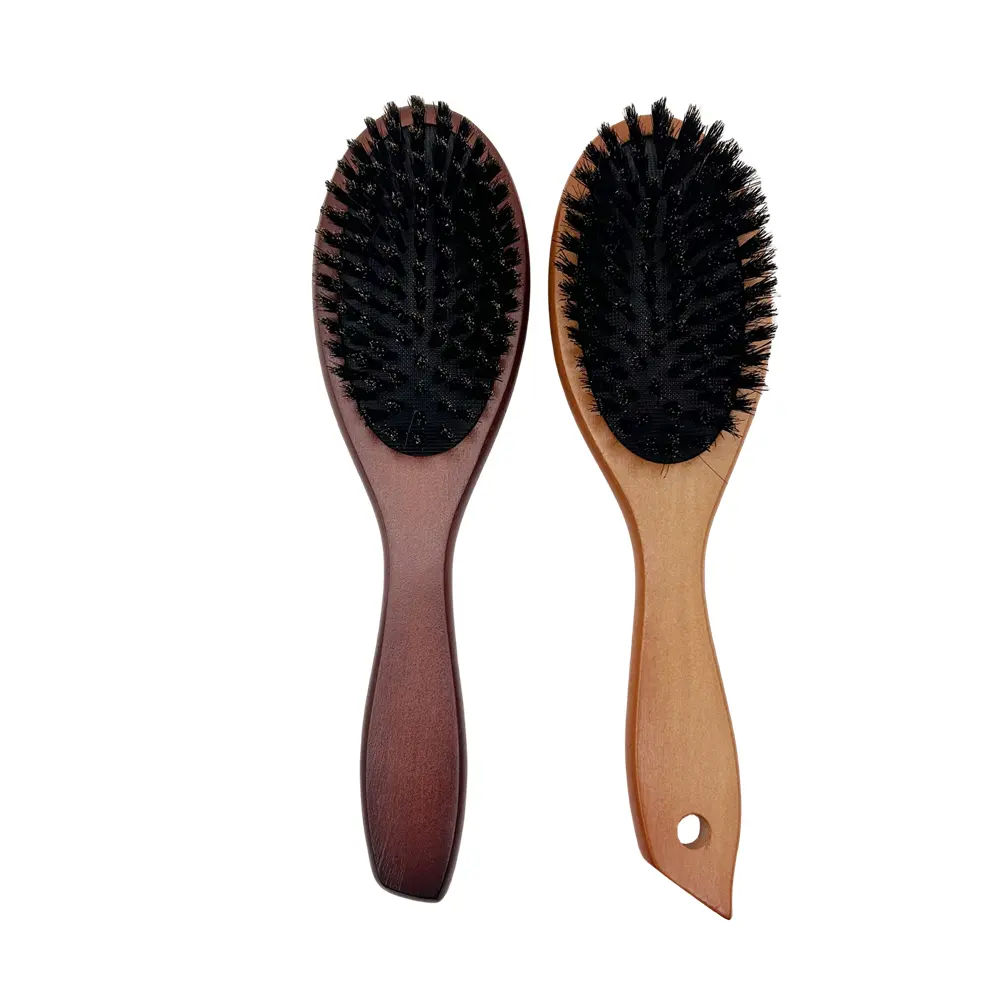 Nouvel arrivage de brosse à cheveux manche en bois peigne à barbe en poils de sanglier peigne de massage à poils de sanglier Lotus brun démêlant