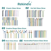 Ensemble de pailles en verre borosilicate haute résistance, multicolores, courbées ou droites, emballage neutre
