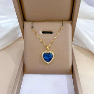 Romantique Saphir En Forme De Coeur Collier Ras Du Cou Bleu Cubique Zircone Gem Forever Love Coeur Pendentif Collier <span class=keywords><strong>Pour</strong></span> Petite Amie <span class=keywords><strong>Cadeau</strong></span> - Product Image 3