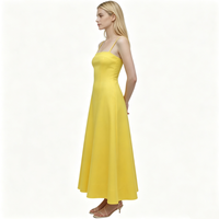 Robe mi-longue jaune pour femme, bretelles spaghetti, col carré, silhouette évasée, élégante robe de soirée d'été, tissu extensible