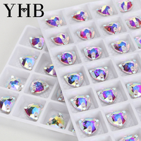 YHB Venta al por mayor 5A Bling Crystal Strass AB Gems Coser en ropa Triángulo gordo Flatback Glass Costura de diamantes de imitación para vestidos de mujer