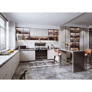Prix d'usine, armoires de cuisine modernes en contreplaqué laqué de luxe sur mesure, nouveaux styles, ensemble modulaire 2223, îlot de cuisine moderne - Product Image 6
